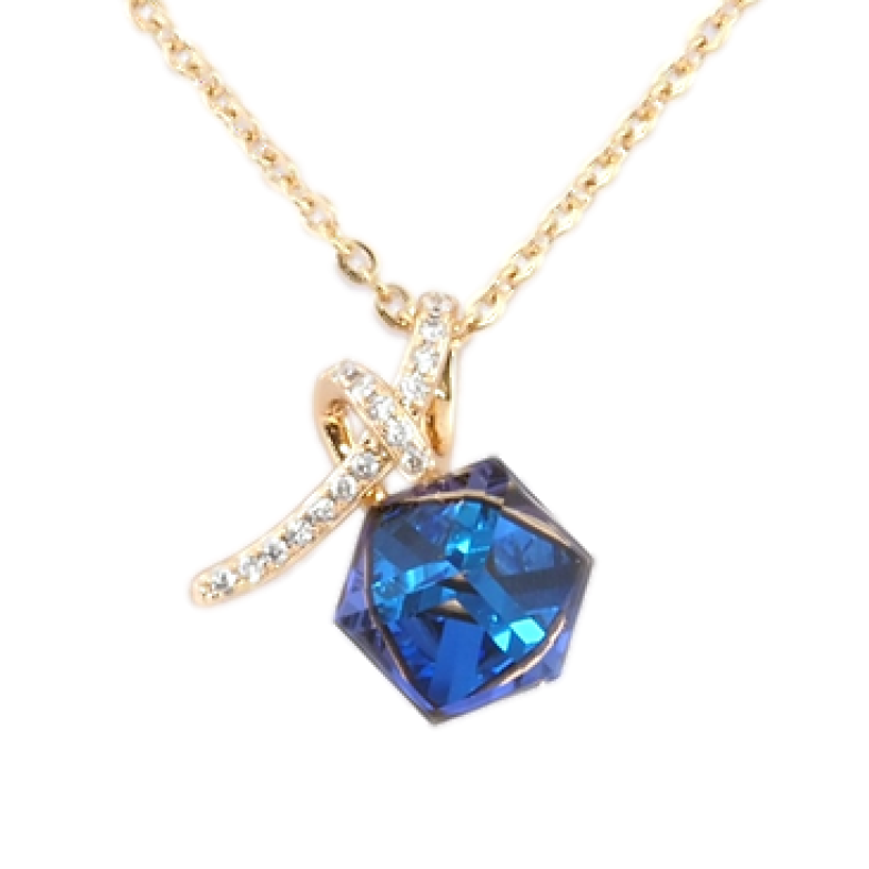 Кулон Xuping колір 18K з кр-ми Swarovski на ланцюжку Кришталевий куб Capri Blue довжина 40-45см х 2мм фото №5