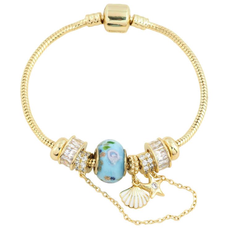 Браслет Xuping Позолота 14K В стиле Pandora Ювелирный шнур с бусинами длина 18.5см х 3мм фото №18