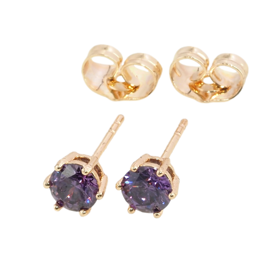 Сережки Xuping M&L Колір 18K пусети Бузкові фіаніти в 6-ти крапановій оправі ø 5мм фото №1