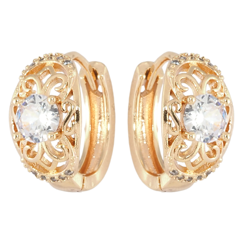 Сережки Xuping M&L Колір 18K колечка Ажурний візерунок з цирконієм фото №3 Сережки Xuping M&L Колір 18K колечка Ажурний візерунок з цирконієм фото №3