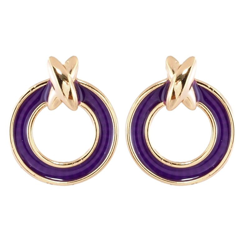 Серьги Xuping Позолота 18K пусеты Колечки с фиолетовой эмалью фото №1 Серьги Xuping Позолота 18K пусеты Колечки с фиолетовой эмалью фото №1