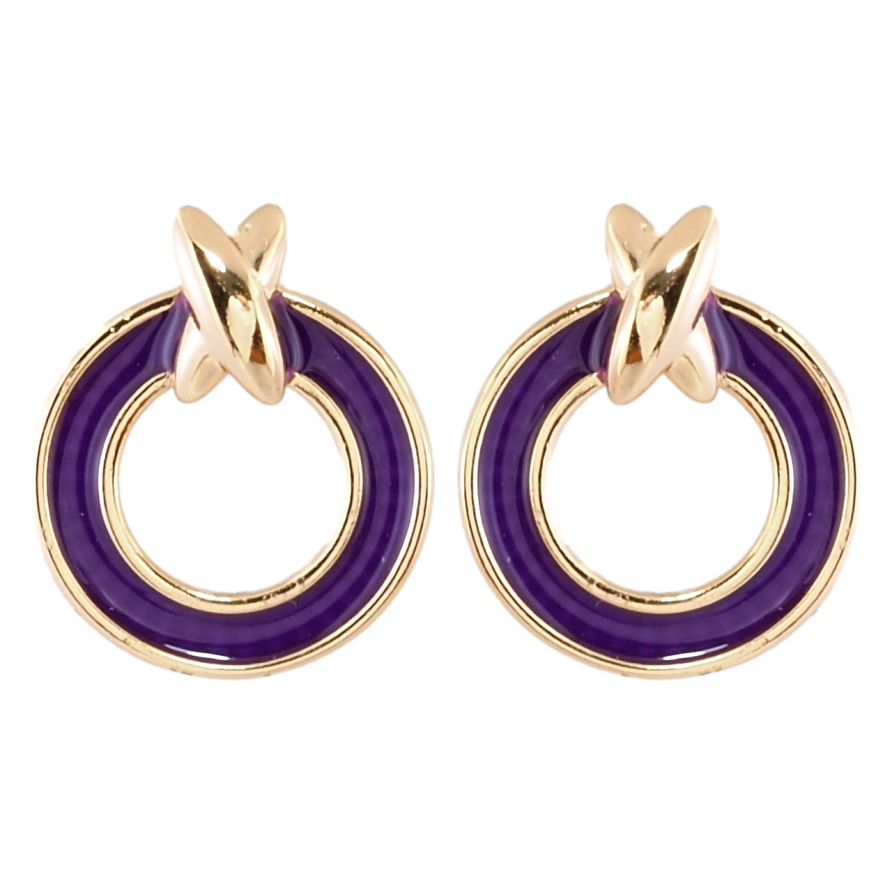 Серьги Xuping Позолота 18K пусеты Колечки с фиолетовой эмалью фото №1 Серьги Xuping Позолота 18K пусеты Колечки с фиолетовой эмалью фото №1