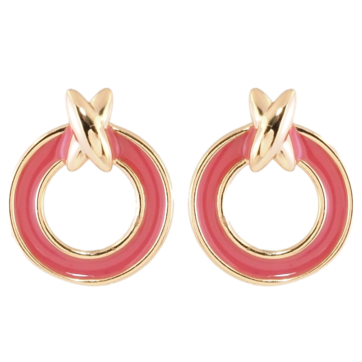 Серьги Xuping Позолота 18K пусеты Колечки с розовой эмалью фото №2 Серьги Xuping Позолота 18K пусеты Колечки с розовой эмалью фото №2