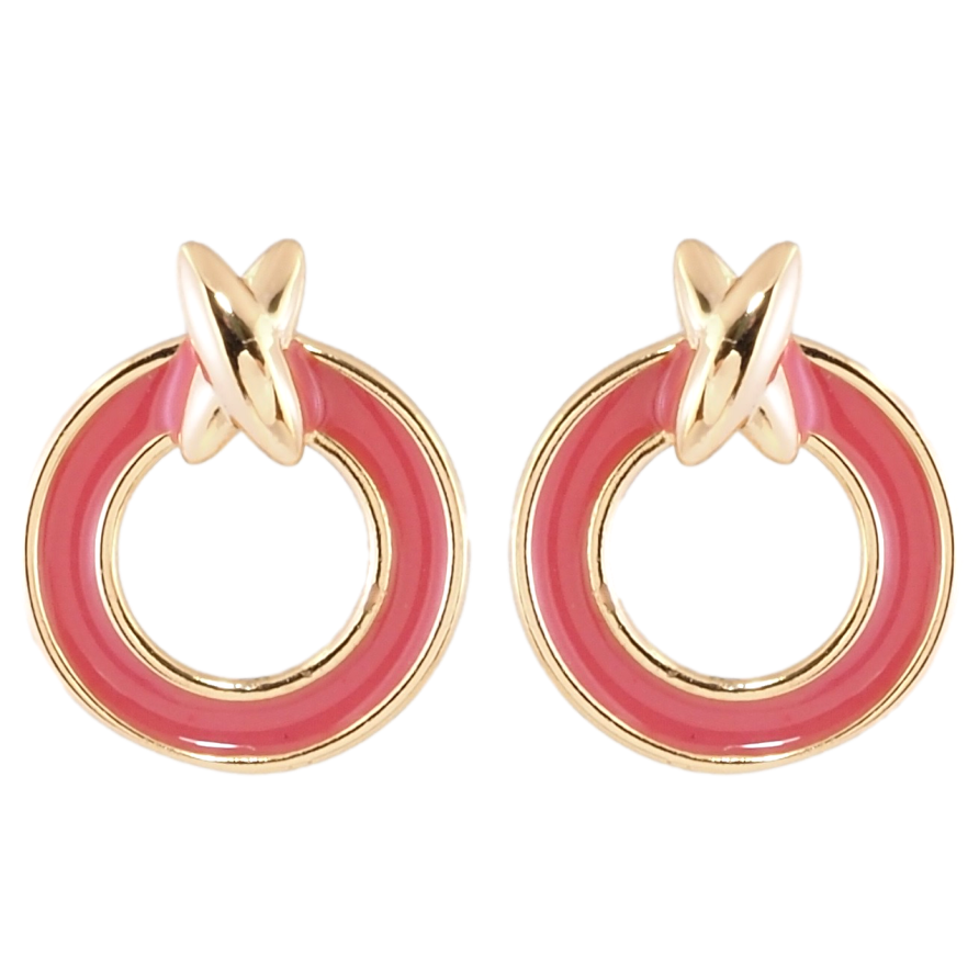 Серьги Xuping Позолота 18K пусеты Колечки с розовой эмалью фото №1 Серьги Xuping Позолота 18K пусеты Колечки с розовой эмалью фото №1