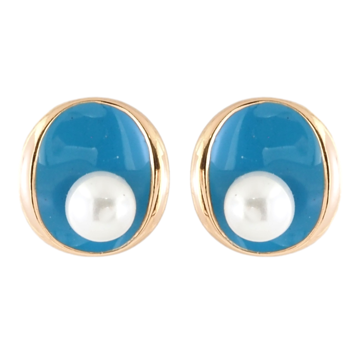 Сережки Xuping Позолота 18K пусети Овали з блакитною емаллю та перлинами фото №12 Сережки Xuping Позолота 18K пусети Овали з блакитною емаллю та перлинами фото №12