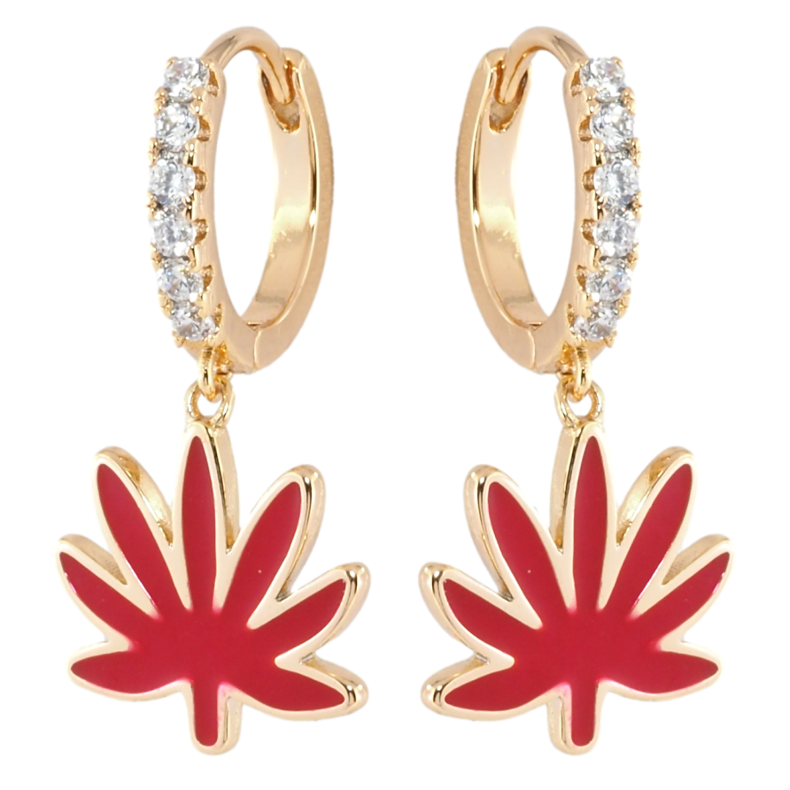 Сережки Xuping Позолота 18K підвіски на колечках Листочки з червоною емаллю фото №1 Сережки Xuping Позолота 18K підвіски на колечках Листочки з червоною емаллю фото №1