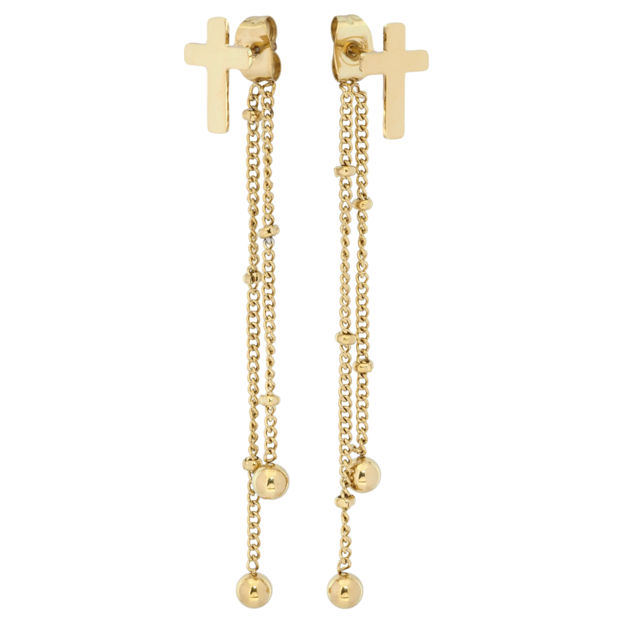 Серьги Xuping TTM Stainless Steel цвет 14K пусеты-джекеты Крестики с подвесками фото №1