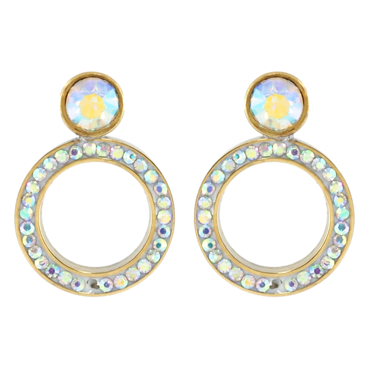 Серьги Xuping TTM Stainless Steel цвет 14K пусеты Круги с радужными фианитами фото №14