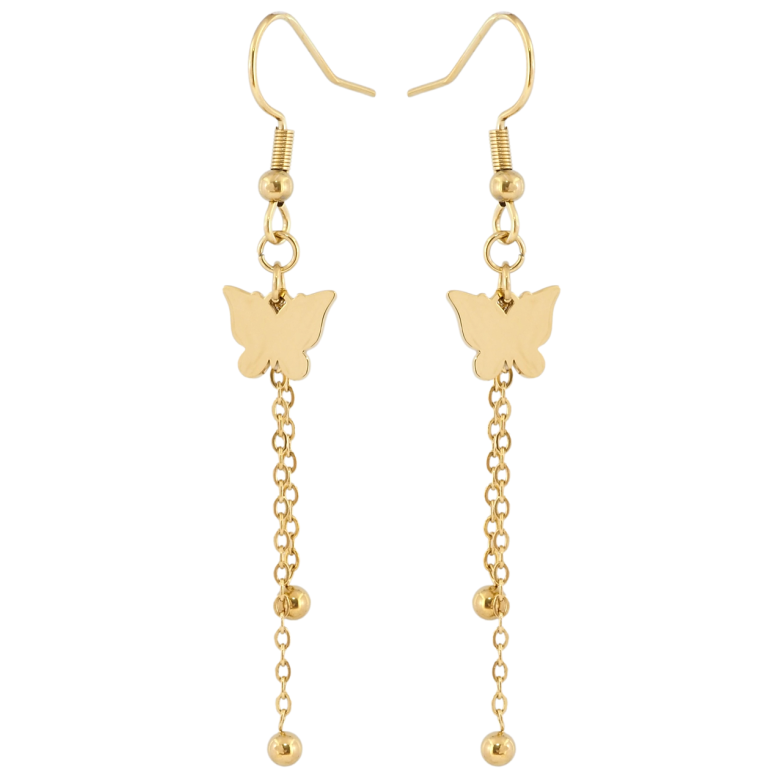 Сережки Xuping TTM Stainless Steel колір 14K французький замок «Підвіски з метеликами» фото №2 Сережки Xuping TTM Stainless Steel колір 14K французький замок «Підвіски з метеликами» фото №2