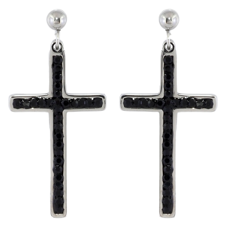 Серьги Xuping TTM Stainless Steel цвет Родий пусеты Крестики с черными кристаллами фото №4