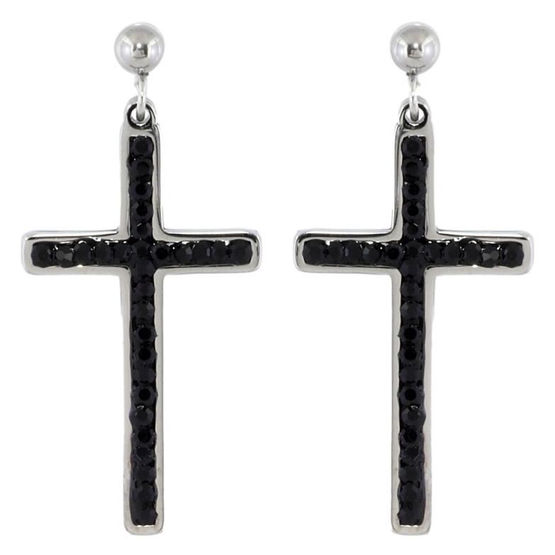 Сережки Xuping TTM Stainless Steel колір Родій пусети «Хрестики з чорними кристалами» фото №2 Сережки Xuping TTM Stainless Steel колір Родій пусети «Хрестики з чорними кристалами» фото №2