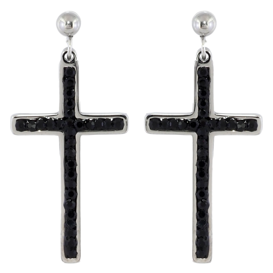 Серьги Xuping TTM Stainless Steel цвет Родий пусеты Крестики с черными кристаллами фото №1 Серьги Xuping TTM Stainless Steel цвет Родий пусеты Крестики с черными кристаллами фото №1