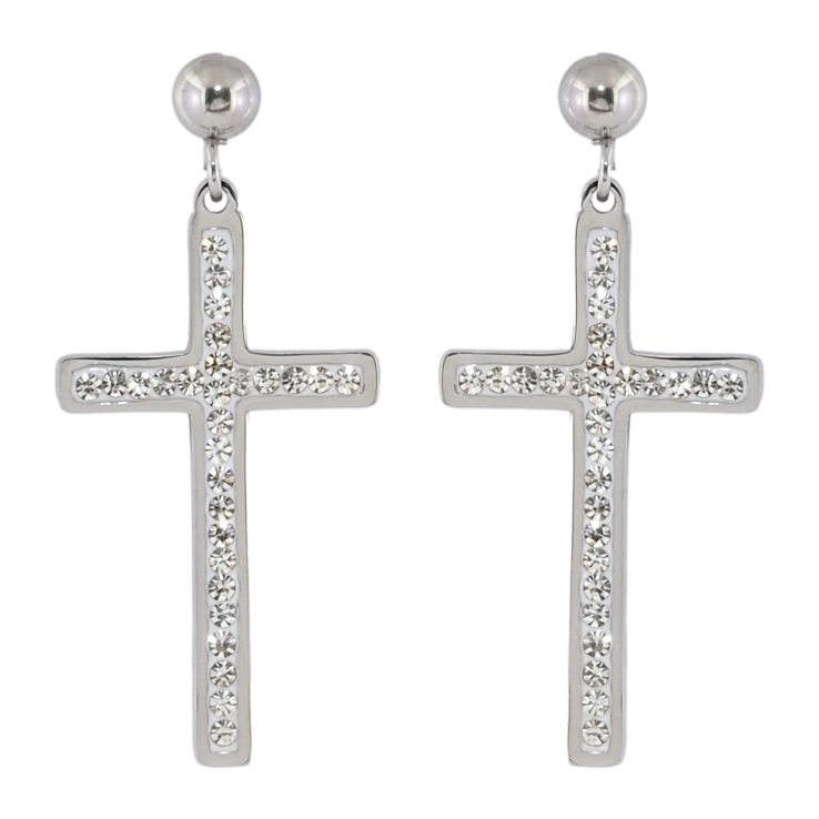 Серьги Xuping TTM Stainless Steel цвет Родий пусеты Крестики с кристаллами фото №5