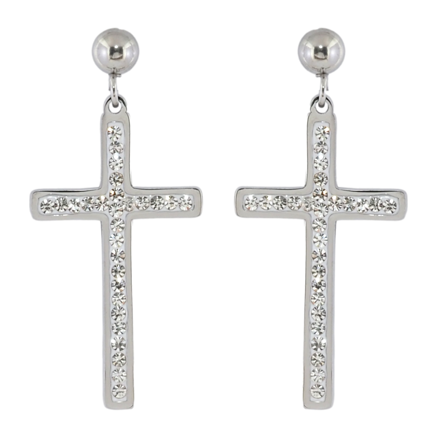 Серьги Xuping TTM Stainless Steel цвет Родий пусеты Крестики с кристаллами фото №1 Серьги Xuping TTM Stainless Steel цвет Родий пусеты Крестики с кристаллами фото №1