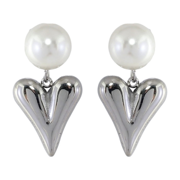 Серьги Xuping TTM Stainless Steel цвет Родий пусеты Сердечки с жемчужными бусинами фото №23