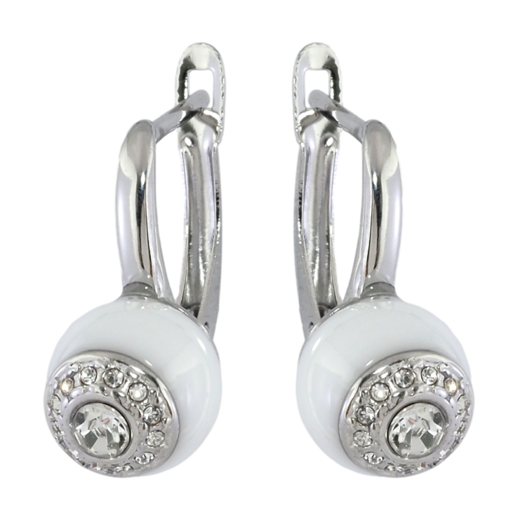 Серьги Xuping TTM Stainless Steel цвет Родий английский замок Узор с белой керамикой и цирконием фото №2