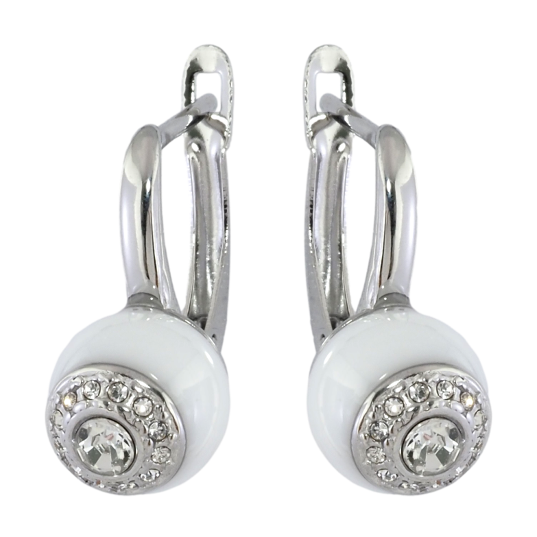 Серьги Xuping TTM Stainless Steel цвет Родий английский замок Узор с белой керамикой и цирконием фото №2 Серьги Xuping TTM Stainless Steel цвет Родий английский замок Узор с белой керамикой и цирконием фото №2
