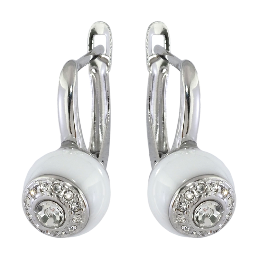 Серьги Xuping TTM Stainless Steel цвет Родий английский замок Узор с белой керамикой и цирконием фото №1 Серьги Xuping TTM Stainless Steel цвет Родий английский замок Узор с белой керамикой и цирконием фото №1