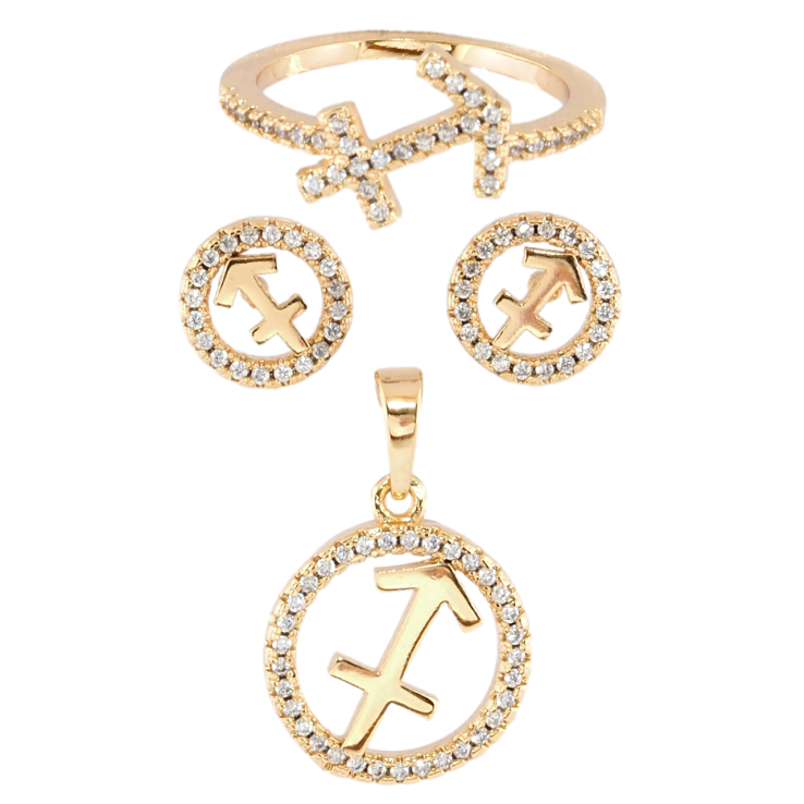 Набор Xuping Позолота 18K Серьги Кулон Кольцо Знак Зодиака Стрелец ø 9мм и 14мм; фото №9
