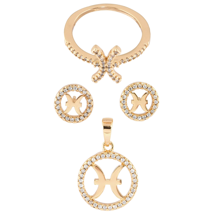 Набор Xuping Позолота 18K Серьги Кулон Кольцо Знак Зодиака Рыбы ø 9мм и 14мм; фото №23
