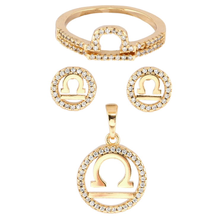Набор Xuping Позолота 18K Серьги Кулон Кольцо Знак Зодиака Весы ø 9мм и 14мм; фото №17