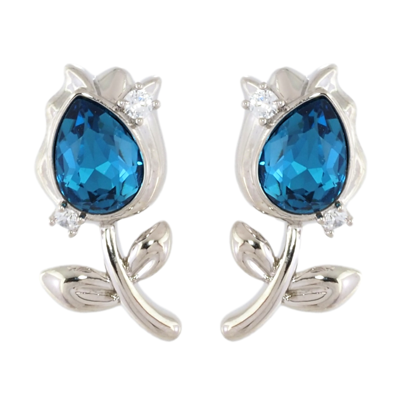 Сережки Xuping колір Родій з кристалами Swarovski пусети Квіточки з кристалами Capri Blue фото №2 Сережки Xuping колір Родій з кристалами Swarovski пусети Квіточки з кристалами Capri Blue фото №2