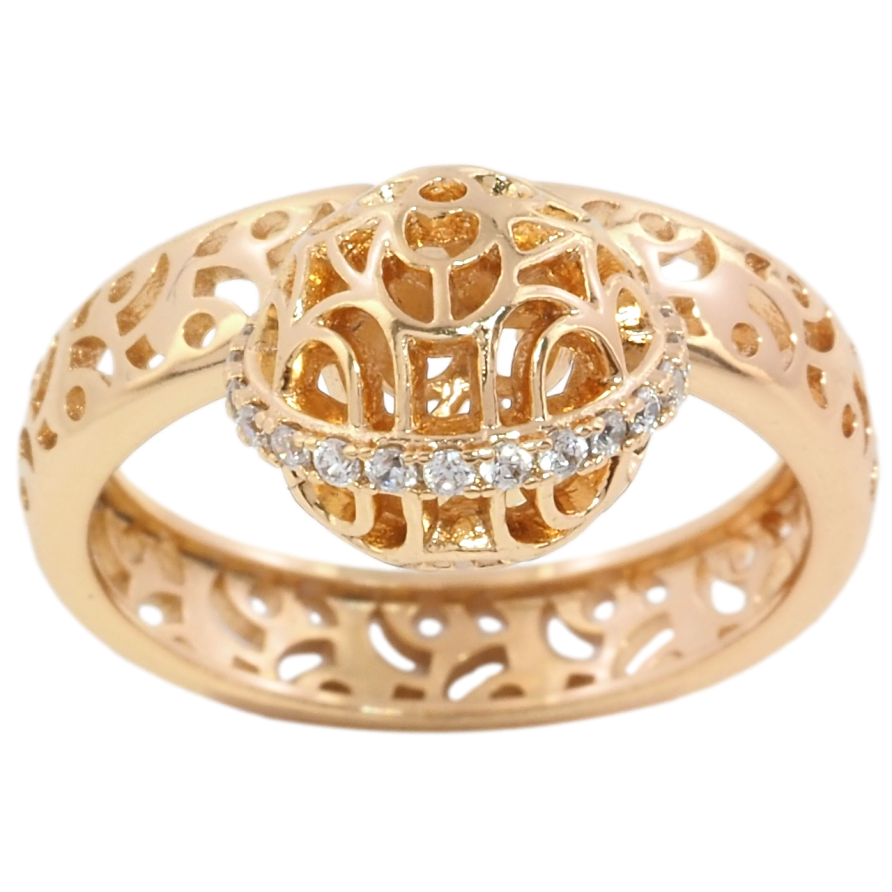 Каблучка Xuping Позолота 18K Різьблений візерунок з кулькою, шир. 5мм, ø 10мм фото №1 Каблучка Xuping Позолота 18K Різьблений візерунок з кулькою, шир. 5мм, ø 10мм фото №1