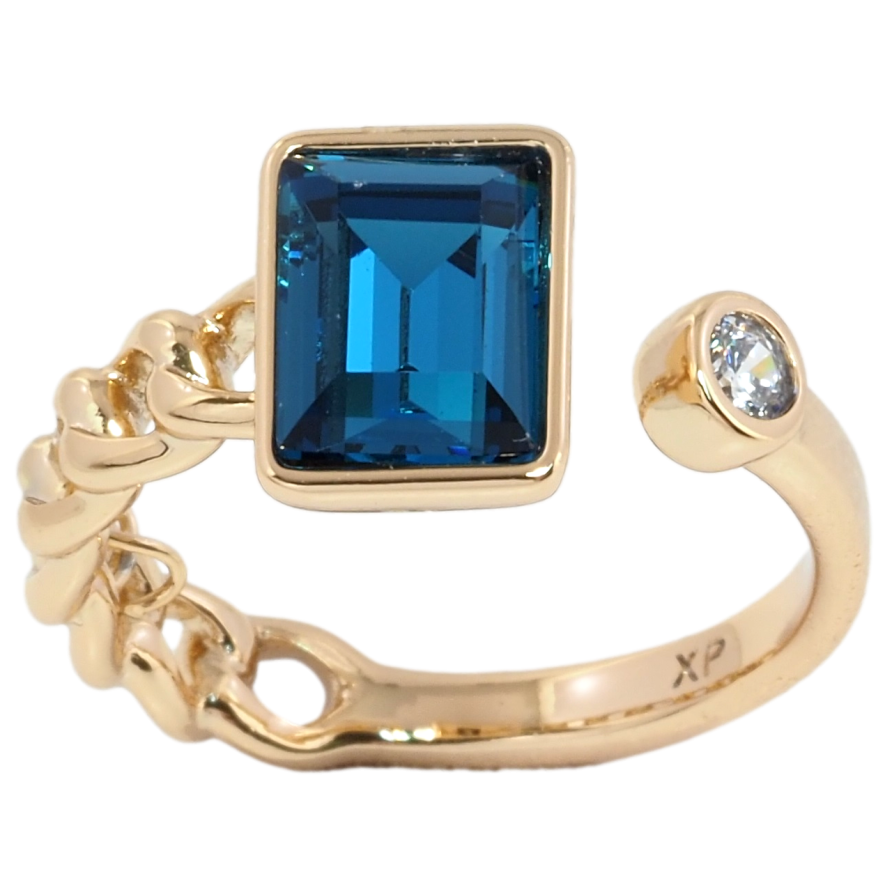 Каблучка Xuping колір 18K з кр-ми Swarovski Візерунок ланцюжок з кристалом Montana фото №1 Каблучка Xuping колір 18K з кр-ми Swarovski Візерунок ланцюжок з кристалом Montana фото №1