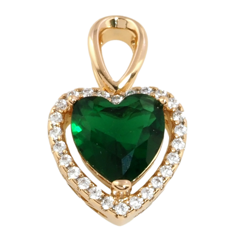 Кулон Xuping Позолота 18K Сердце с зеленым фианитом и цирконием для цепочки до 3мм фото №1