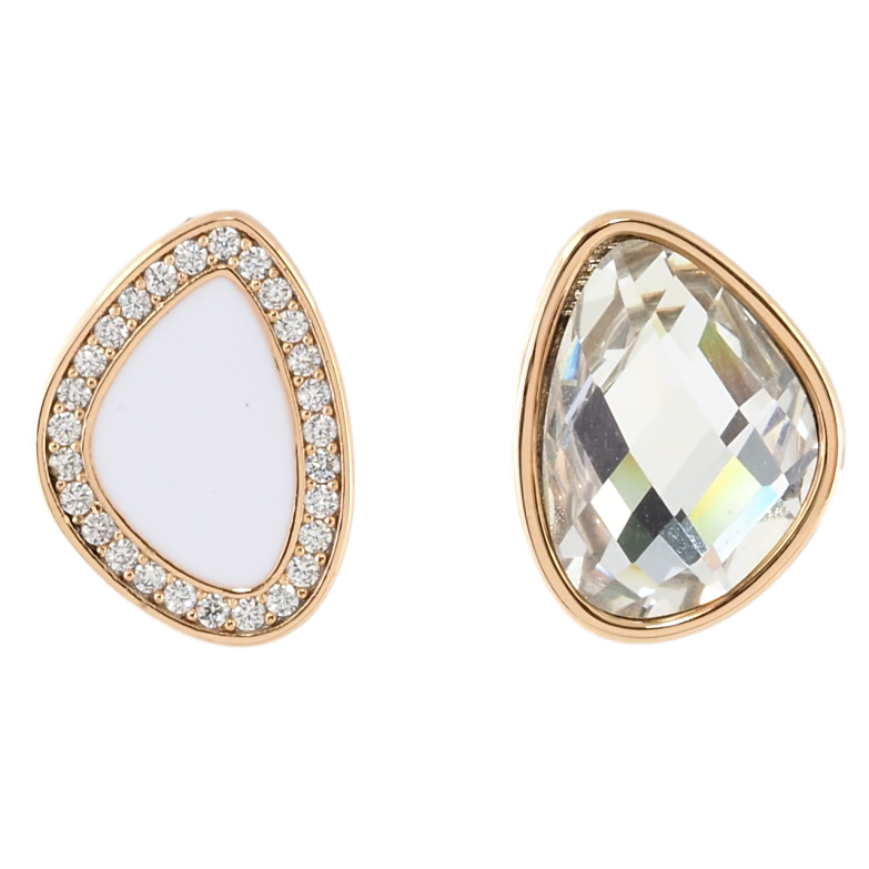 Сережки Xuping Позолота 18K пусети Асиметричні з цирконієм і білою емаллю фото №12
