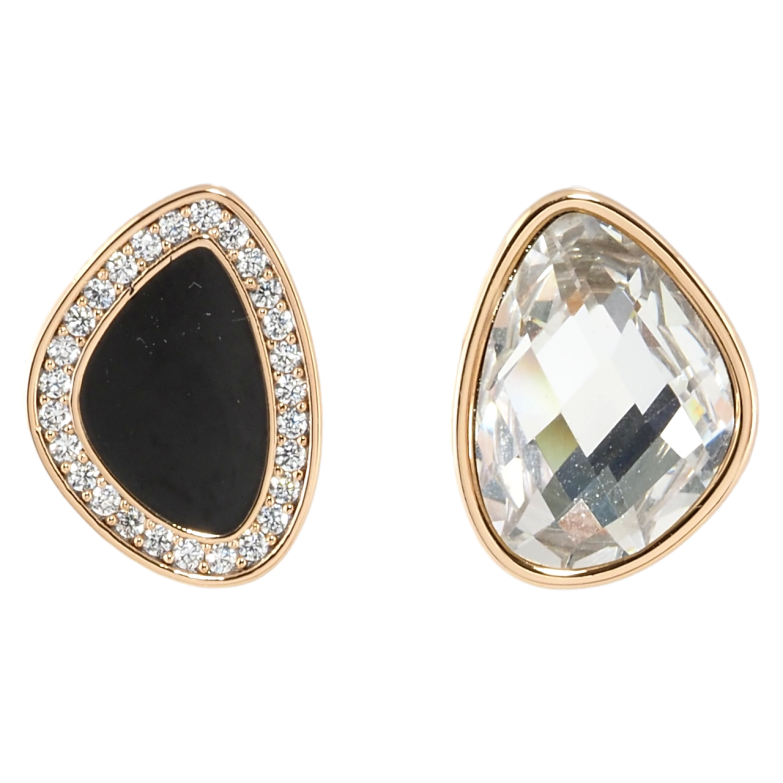 Серьги Xuping Позолота 18K пусеты Ассиметричные с цирконием и черной эмалью фото №2