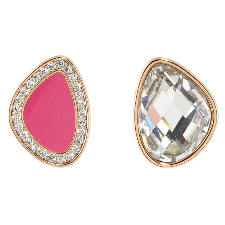 Сережки Xuping Позолота 18K пусети Асиметричні з цирконієм і рожевою емаллю фото №4