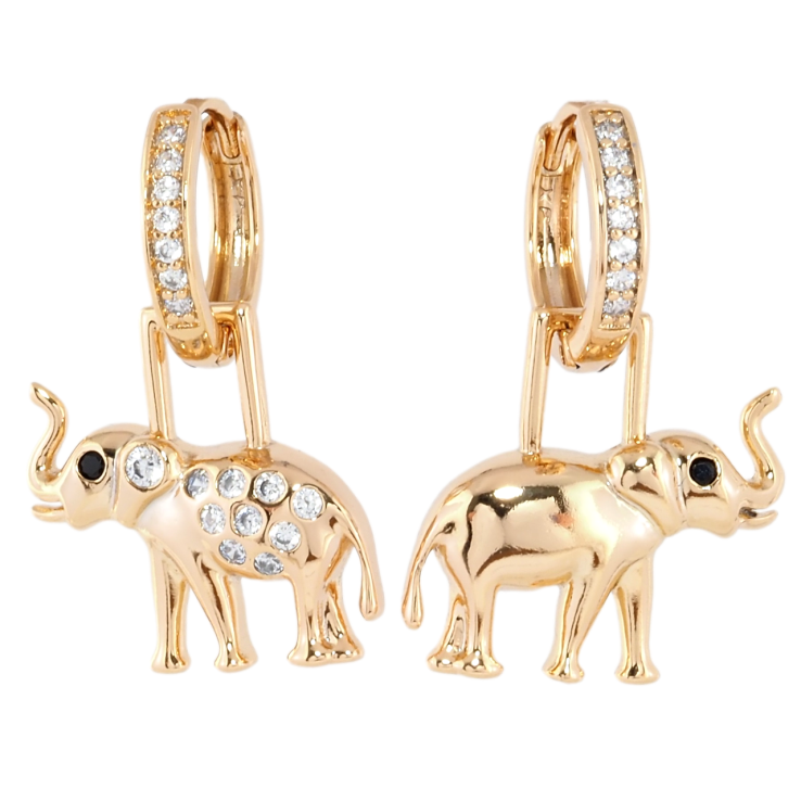 Серьги Xuping Позолота 18K подвески на колечках Ассиметричные слоники с цирконием 2 в 1 фото №12