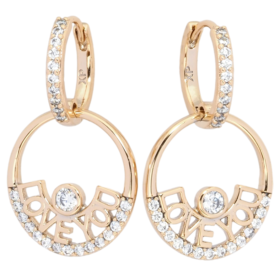 Серьги Xuping Позолота 18K подвески на колечках Love you фото №1 Серьги Xuping Позолота 18K подвески на колечках Love you фото №1