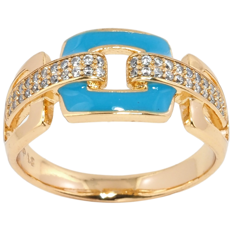 Каблучка Xuping Позолота 18K Візерунок з цирконієм і блакитною емаллю фото №4 Каблучка Xuping Позолота 18K Візерунок з цирконієм і блакитною емаллю фото №4