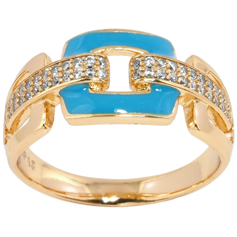 Кольцо Xuping Позолота 18K Узор с цирконием и голубой эмалью фото №9
