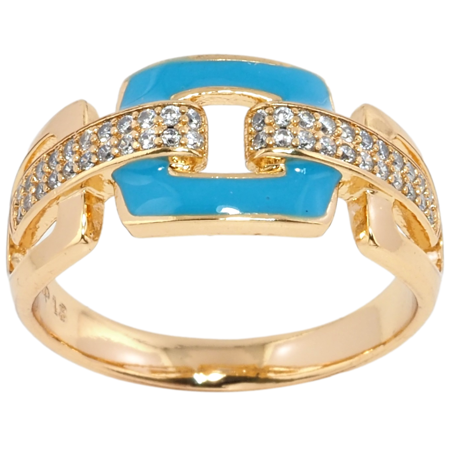 Каблучка Xuping Позолота 18K Візерунок з цирконієм і блакитною емаллю фото №1