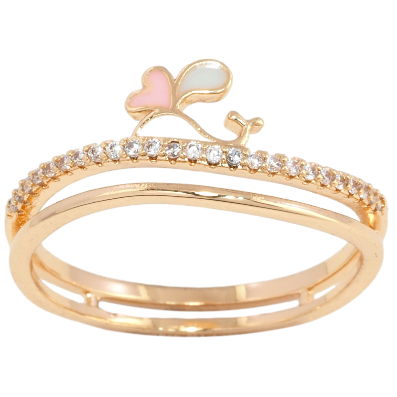 Каблучка Xuping Позолота 18K Доріжка цирконію з листочком фото №2 Каблучка Xuping Позолота 18K Доріжка цирконію з листочком фото №2