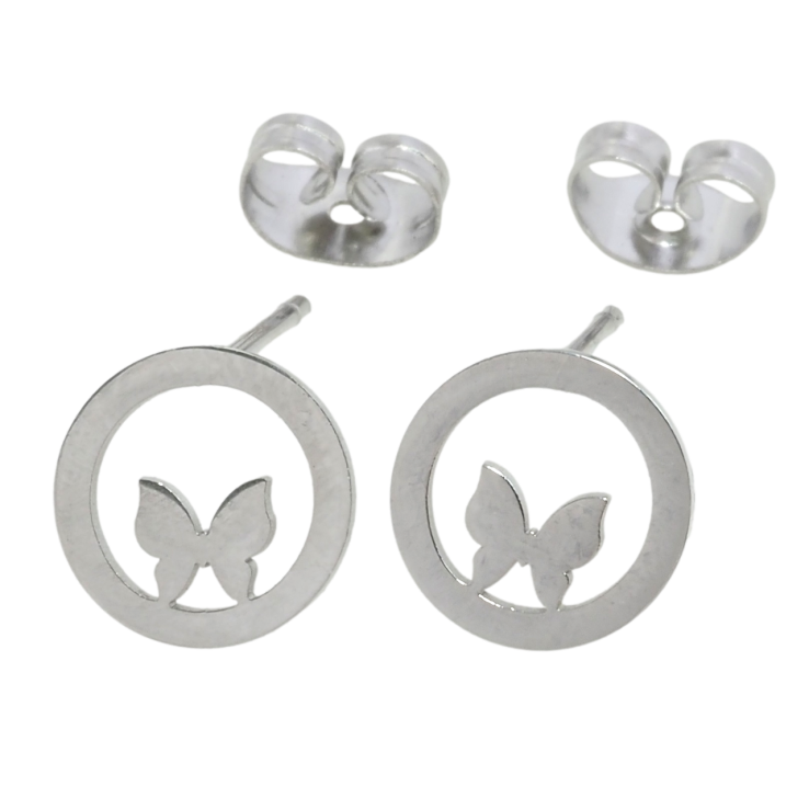 Серьги Xuping TTM Stainless Steel цвет Родий пусеты Бабочки в колечках фото №2