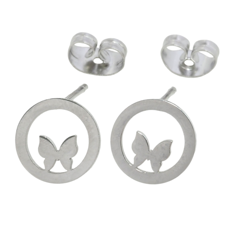 Сережки Xuping TTM Stainless Steel колір Родій пусети Метелики в колечках фото №18