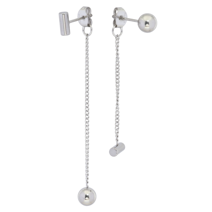 Серьги Xuping TTM Stainless Steel цвет Родий пусеты Ассиметричные подвески с шариками ø 6см фото №4