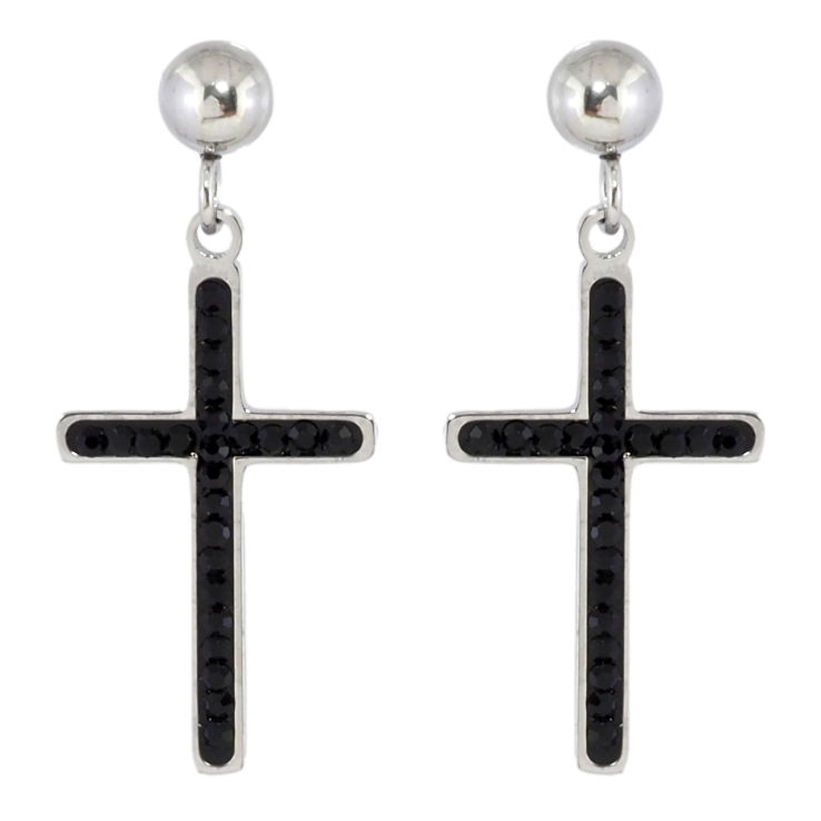 Серьги Xuping TTM Stainless Steel цвет Родий пусеты Подвески Крестики с черным цирконием фото №10