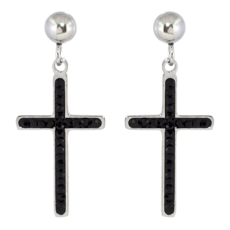 Серьги Xuping TTM Stainless Steel цвет Родий пусеты Подвески Крестики с черным цирконием фото №1 Серьги Xuping TTM Stainless Steel цвет Родий пусеты Подвески Крестики с черным цирконием фото №1
