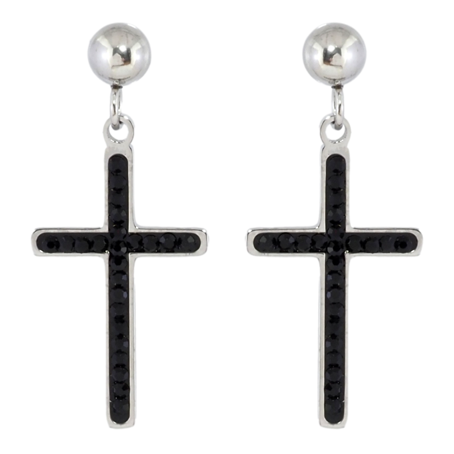 Серьги Xuping TTM Stainless Steel цвет Родий пусеты Подвески Крестики с черным цирконием фото №1 Серьги Xuping TTM Stainless Steel цвет Родий пусеты Подвески Крестики с черным цирконием фото №1