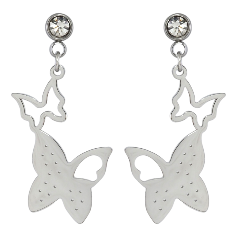 Сережки Xuping TTM Stainless Steel колір Родій пусети Метелики фото №9