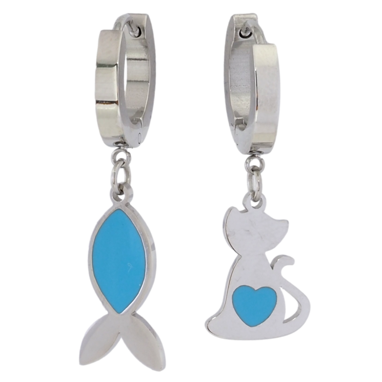 Сережки Xuping TTM Stainless Steel колір Родій підвіски на колечках Асиметричні рибка з котиком фото №22 Сережки Xuping TTM Stainless Steel колір Родій підвіски на колечках Асиметричні рибка з котиком фото №22