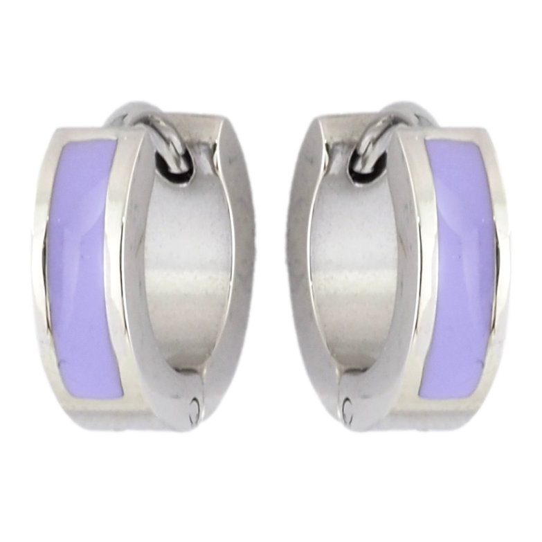 Сережки Xuping TTM Stainless Steel колір Родій колечка Візерунок бузковою емаллю фото №5 Сережки Xuping TTM Stainless Steel колір Родій колечка Візерунок бузковою емаллю фото №5