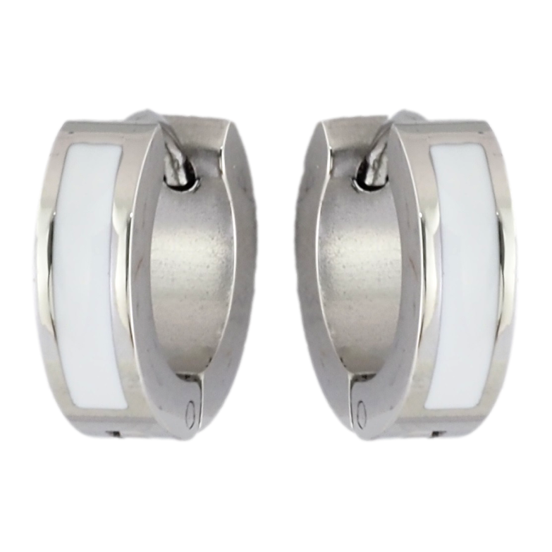 Сережки Xuping TTM Stainless Steel колір Родій колечка Візерунок білою емаллю фото №1 Сережки Xuping TTM Stainless Steel колір Родій колечка Візерунок білою емаллю фото №1