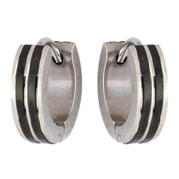 Серьги Xuping TTM Stainless Steel цвет Родий колечки Полосатый узор черными вставками фото №3