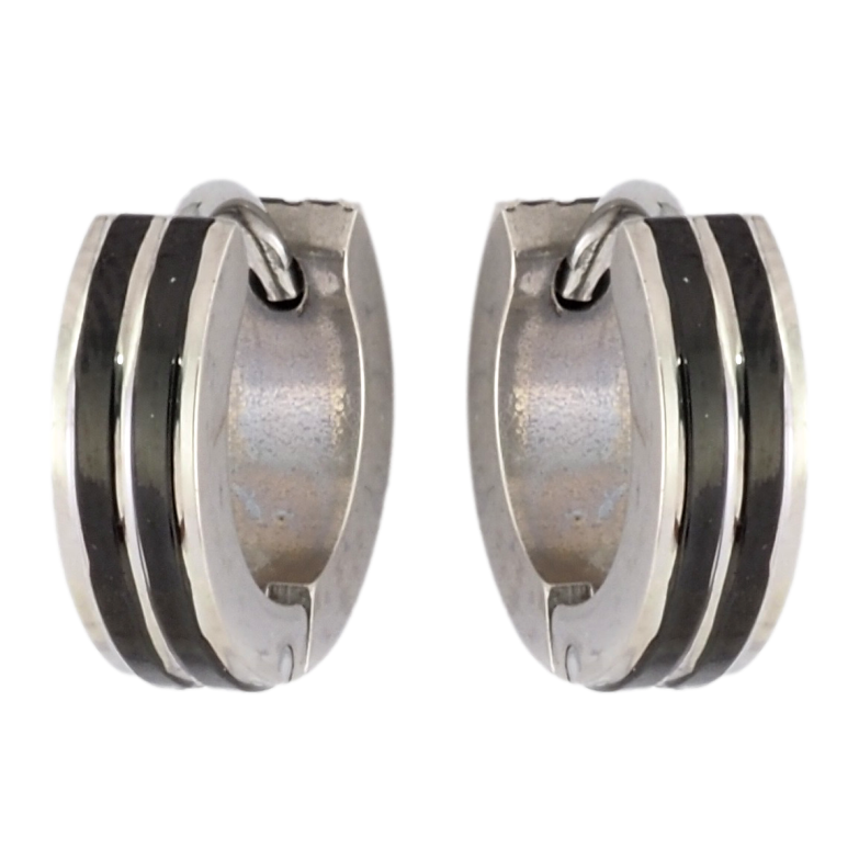 Сережки Xuping TTM Stainless Steel колір Родій колечка Смугастий візерунок чорними вставками фото №2